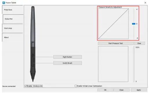 HUIOON Battery-free Pen Tablet - Pressure sensitivity setting