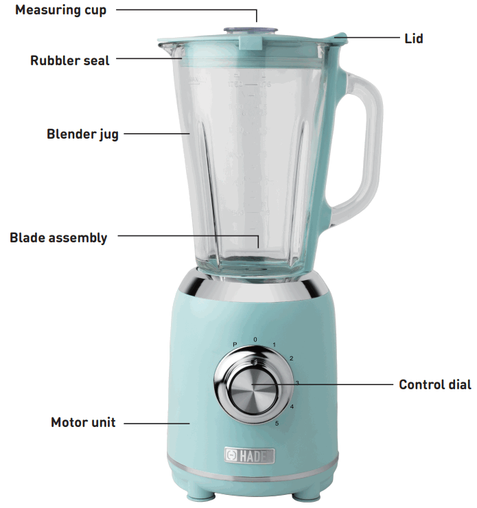 HADEN 75062 Heritage Retro Style 56 Ounce 5 Speed Blender - COMPONENTS