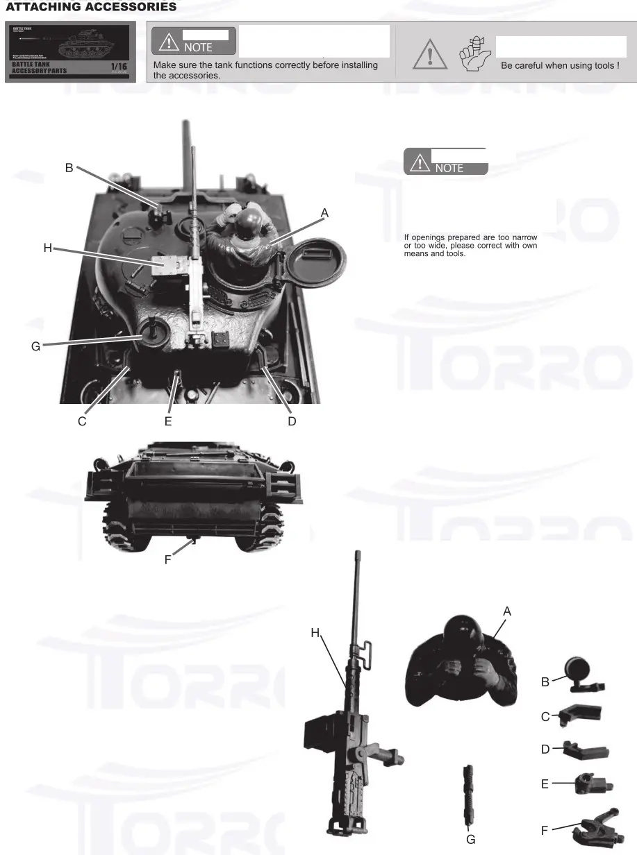 TORRO 1114113065 Radio Controlled Battle Tank Scale - Attaching Accessories