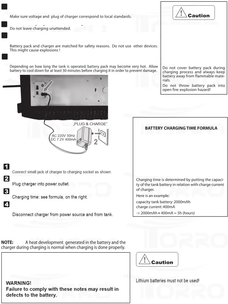 TORRO 1114113065 Radio Controlled Battle Tank Scale - Battery Pack Charging