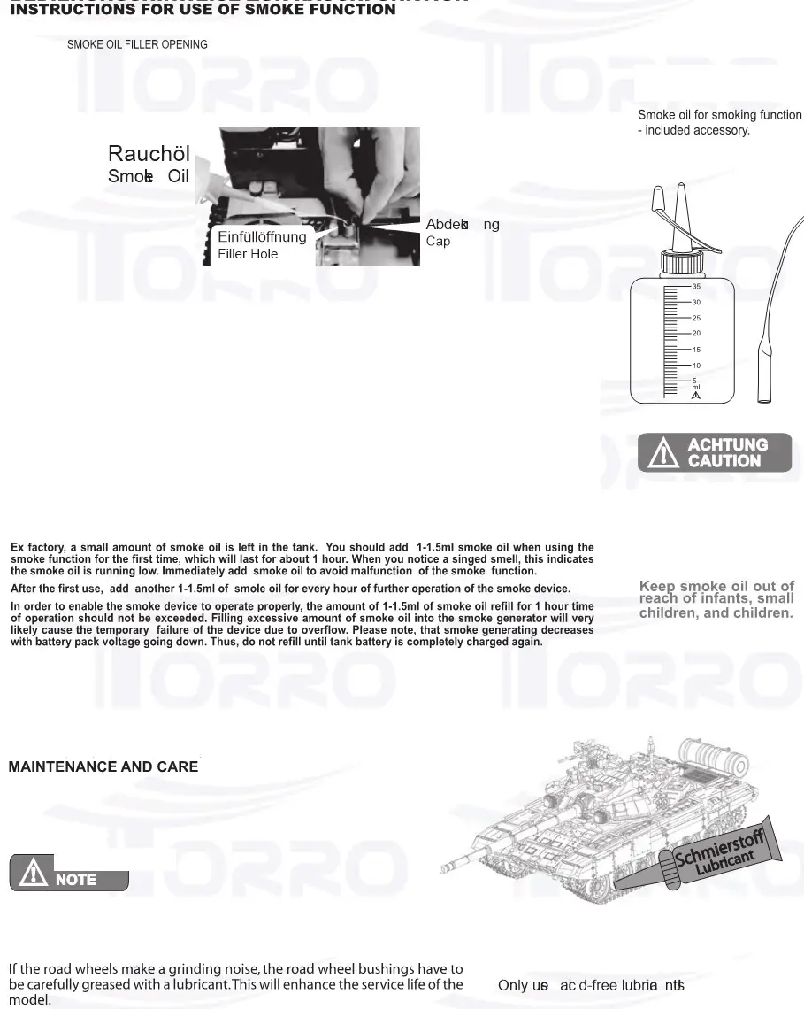 TORRO 1114113065 Radio Controlled Battle Tank Scale - Instruction for use of smoke function