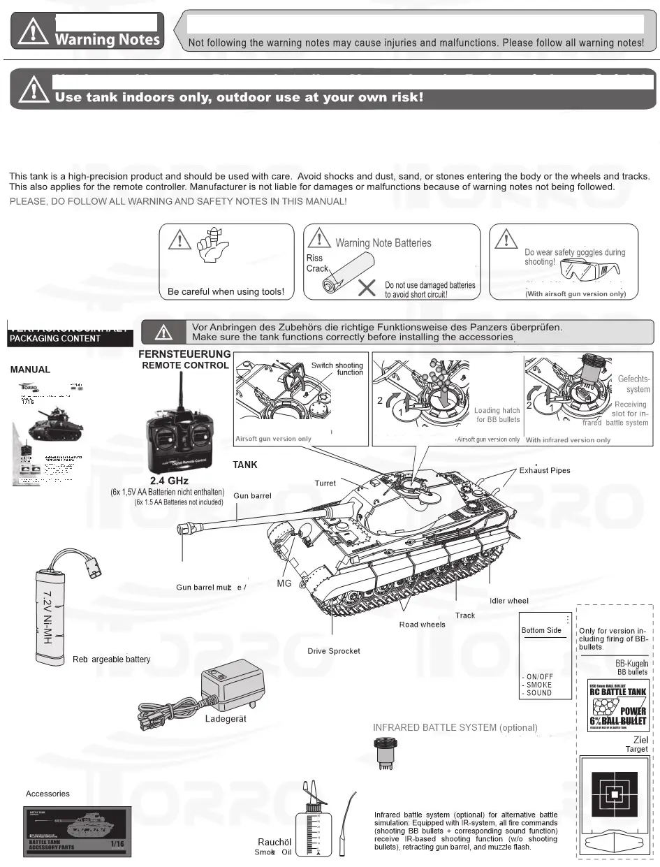 TORRO 1114113065 Radio Controlled Battle Tank Scale - Packaging Content