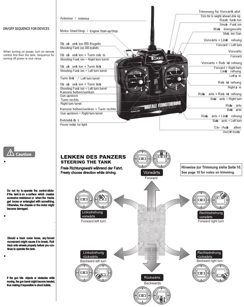TORRO 1114113065 Radio Controlled Battle Tank Scale - Remote Control - Function + steering the tank