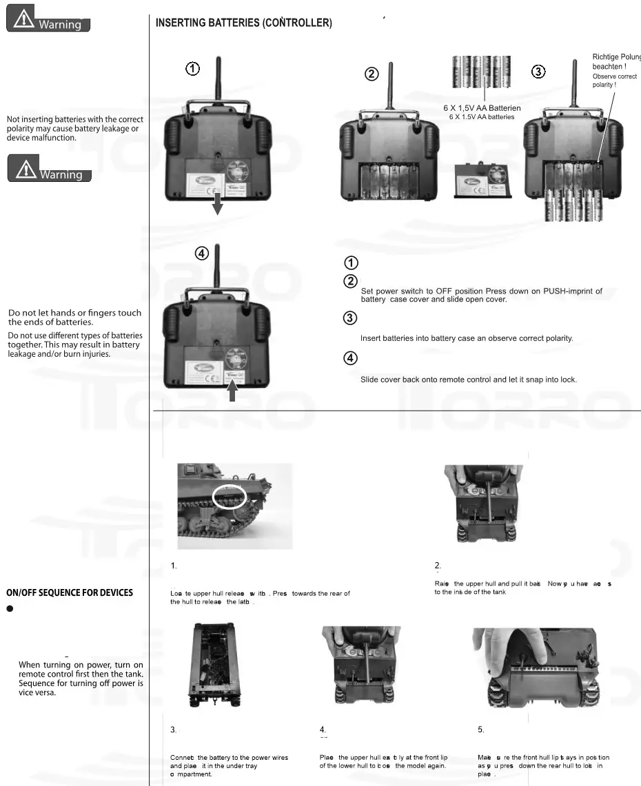 TORRO 1114113065 Radio Controlled Battle Tank Scale - Remote Control - Inserting Batteries + Function