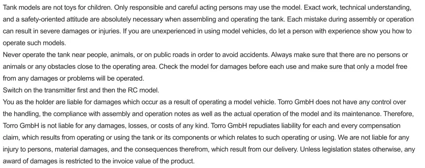 TORRO 1114113065 Radio Controlled Battle Tank Scale - Safety Notes