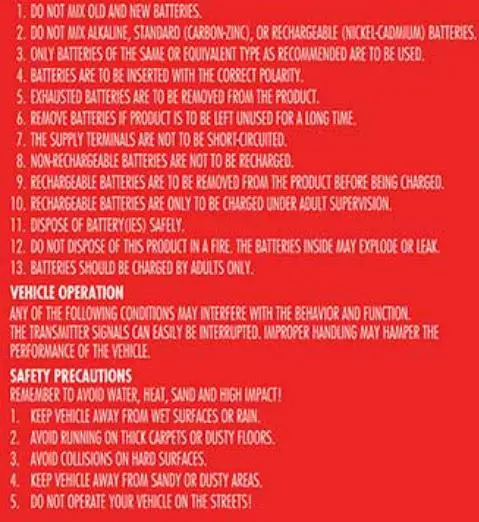 MARVEL 2140423 Super Hero Adventures Spider Man Buggy Instruction Manual - Battery Safety Information