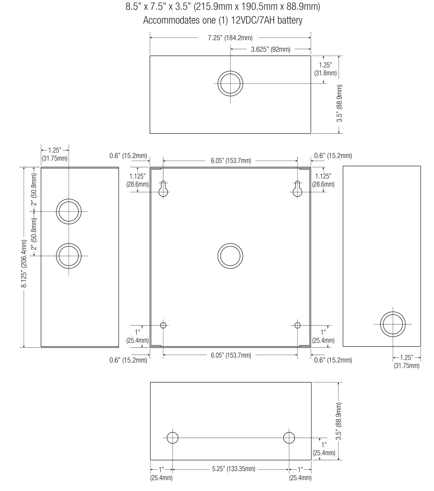 Altronix AL201UL Access Control Power Supply and Charger - Enclosure Dimensions (H x W x D approximate)
