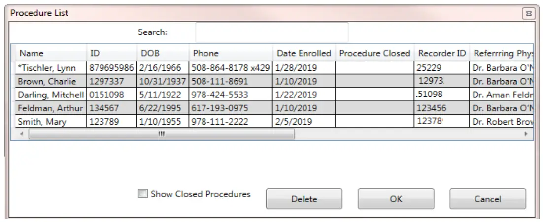 NorthEast Monitoring LX Event Recorders - Procedure List