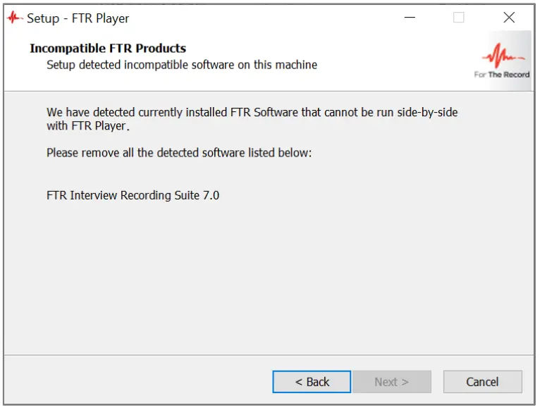 FTR Player 76 - Incompatible