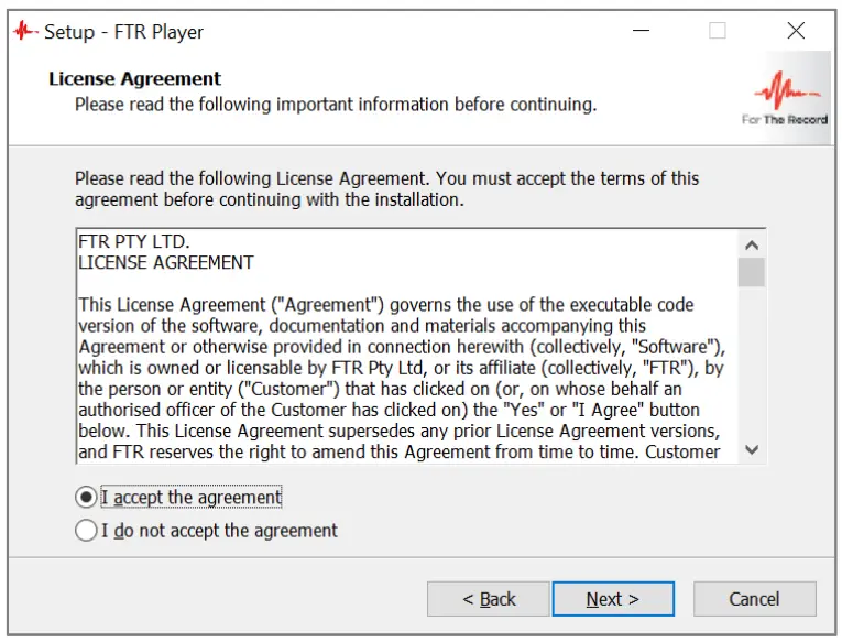 FTR Player 76 - License Agreement