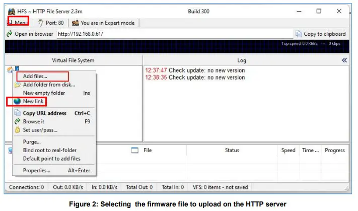 GRANDSTREAM Firmware Upgrade Server Software - Selecting the firmware file to upload on the HTTP server
