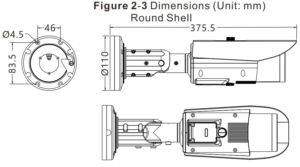 SUNELL SN-IPR8050AKAN-Z Bullet Network Camera - Dimensions 1
