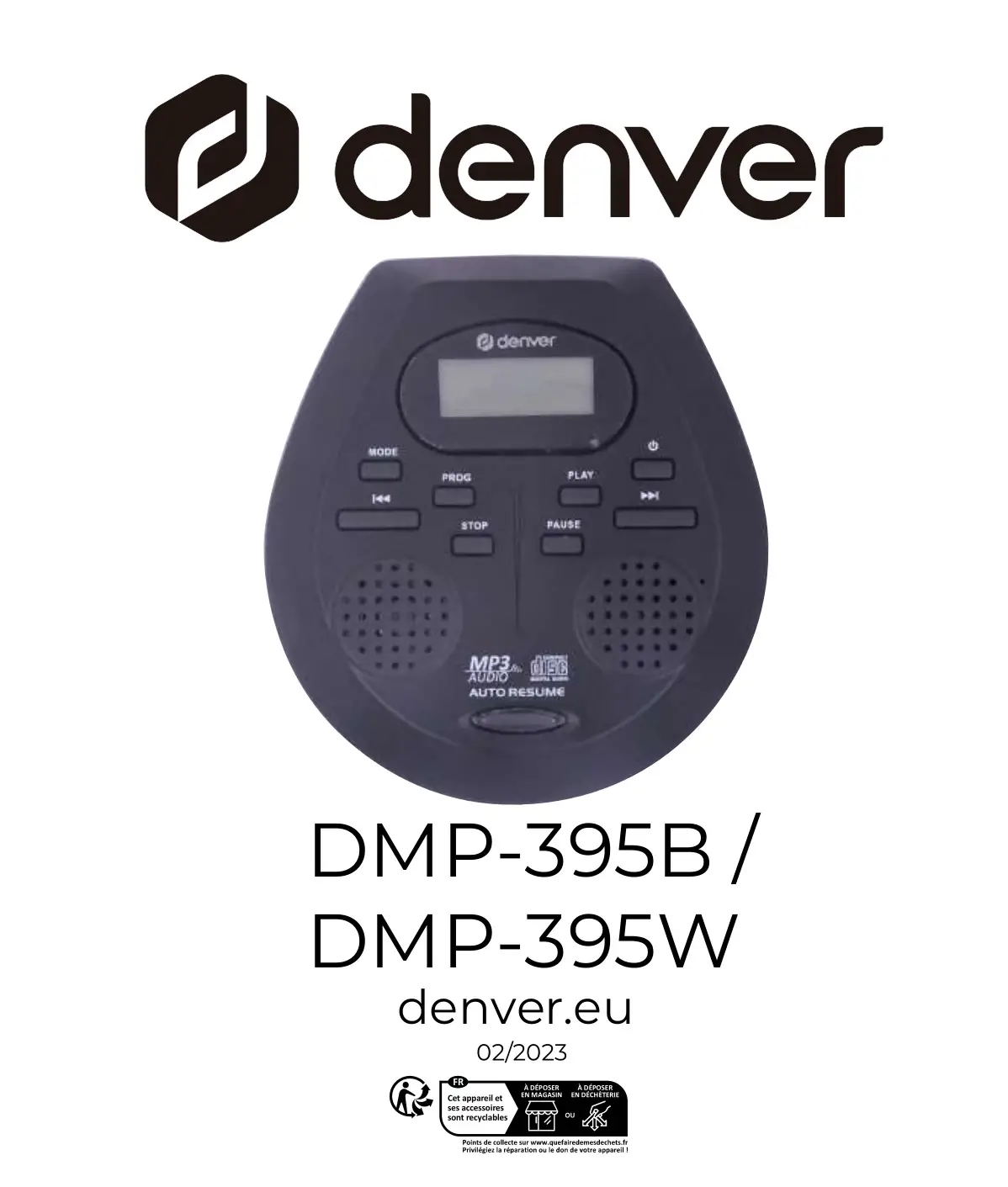 denver DMP-395B Portable CD Player Instruction Manual