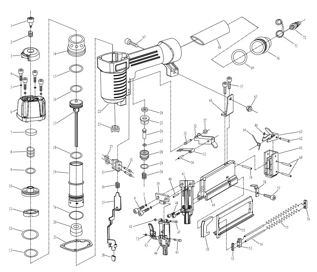 BANKS 64156 1 4-Inch 18 Gauge Crown Stapler Owner’s Manual - assembly Diagram