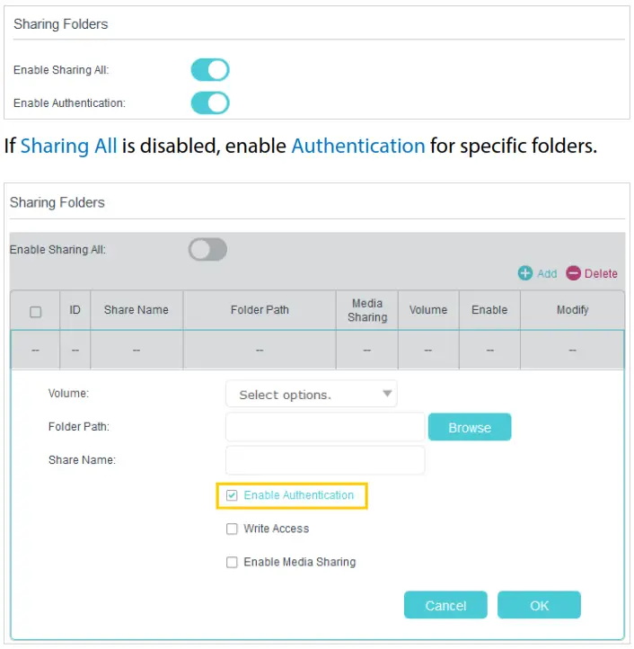 Enable Authentication to apply the account you just set