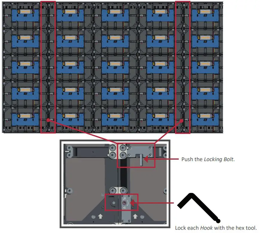 ViewSonic LD135-151 All-in-one Direct View LED Display User Guide - Push each Locking Bolt and lock each Hook with the hex tool