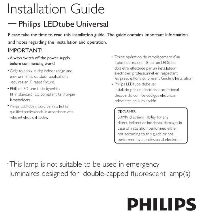 PHILIPS 6525479 LED Tube Universal Installation Guide