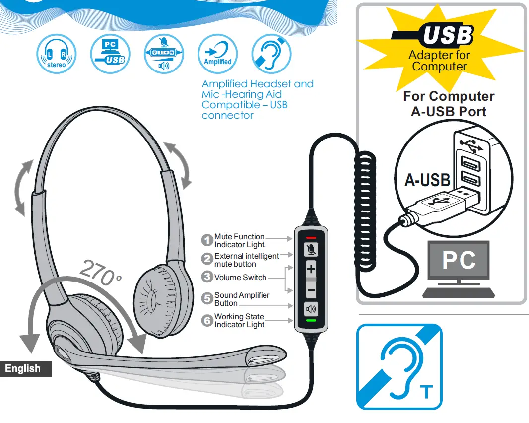 geemarc-CLA3-A-USB-Amplified-Headset-and-Mic -Hearing-Aid-Compatible - USB-connector-1