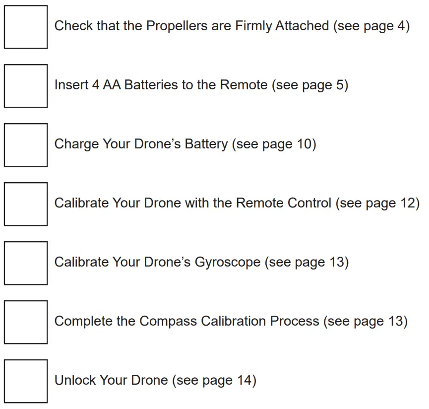 VIVITAR VTI 360 Skyview 2 GPS Video Drone User Manual - Pre-Fight Checklist