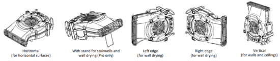 DRI-EAZ Velo Pro Low Profile Air Mover - Operating Positions