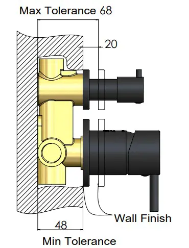 meir Round Diverter Mixer Matte Black TOLERANCES