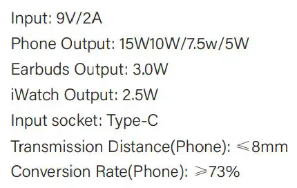 Shenzhen Tenghuiyuan Electronics S01-3 Wireless Charger User Manual - Product Specification