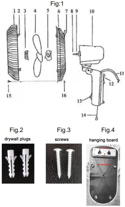 UNBRANDED DHS0RA220510002 16 Inch Indoor Wall Mount Fan with Adjustable Tilt - ASSEMBLY CONPONENTS