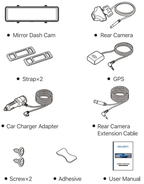 GKU M11 4K 11 Inch Mirror Dash Cam - PAKESS LIST