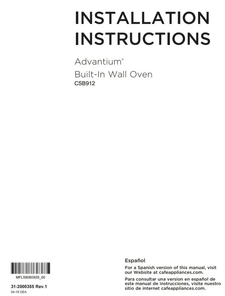 Advantium Built-In Wall Oven Installation Guide