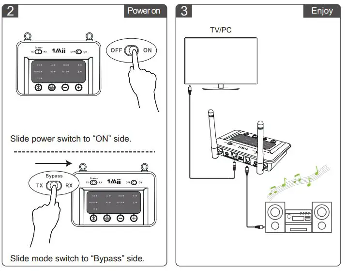 1Mii B03 Pro Transmitter Receiver User Guide - Bypass mode Direct cable connection