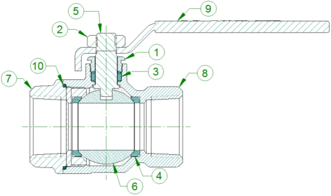 Ti SALES BRONZE Quarter Turn Two Piece Ball Valve - Parts Illustration