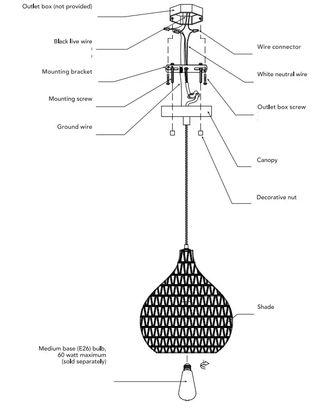 globe 91002264 Tika 1-Light White Pendant Light - fig2