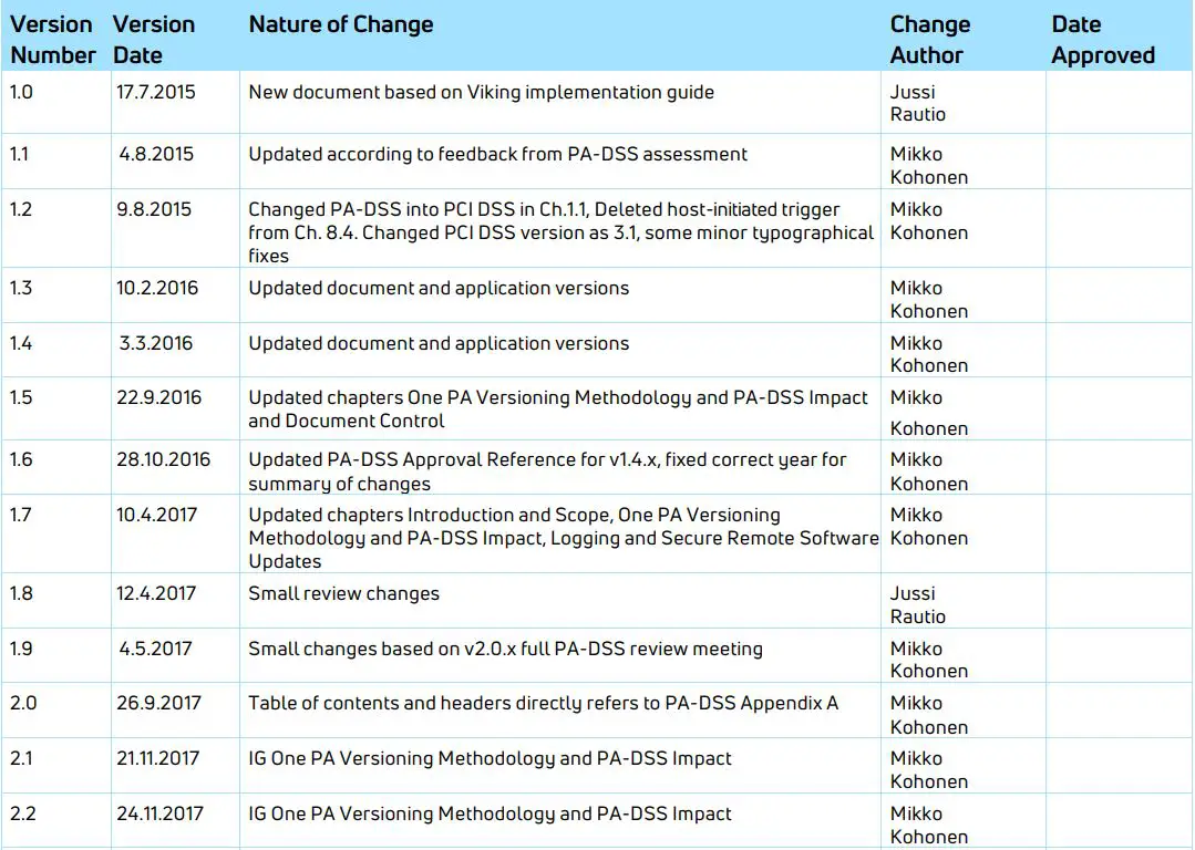 nets PA-DSS One PA 5.0.x User Guide - Document Control