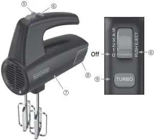 BLACK-DECKER-MX410B-5-Speed-Hand-Mixer-Parts-And-Features