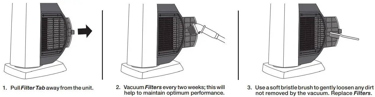 Lasko FHV820 Tower Heater Fan with Remote Control Instruction Manual - Cleaning Filters
