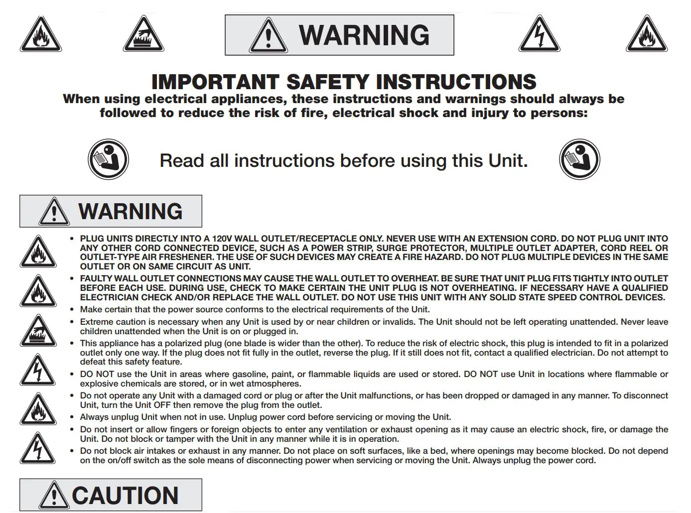 Lasko FHV820 Tower Heater Fan with Remote Control Instruction Manual - IMPORTANT SAFETY INSTRUCTIONS