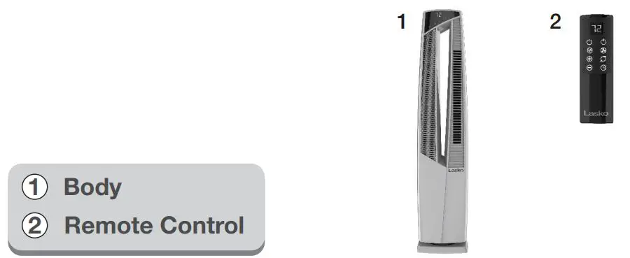 Lasko FHV820 Tower Heater Fan with Remote Control Instruction Manual - Parts Included