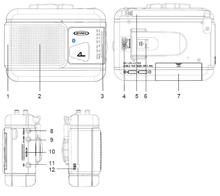 JENSEN MCR-60 AM FM Radio Cassette Player Recorder with Bluetooth 1