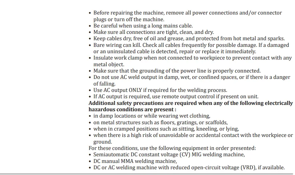 Magmaweld ID 300 E DC Inverter Arc Welding Machine User Manual - SAFETY PRECAUTIONS