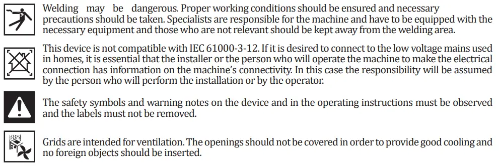 Magmaweld ID 300 E DC Inverter Arc Welding Machine User Manual - Symbols and their meanings on the device