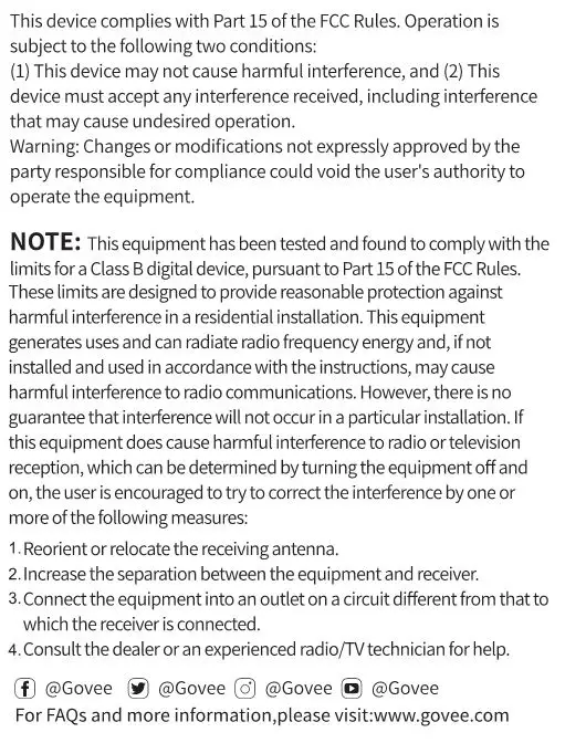 Govee wireless thermo-hygrometer - FCC Statement