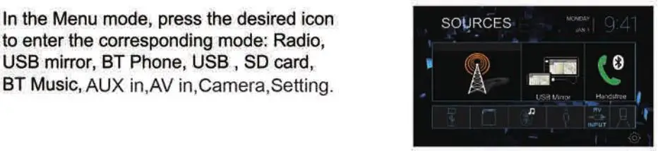 JENSEN Multimedia Receiver with Bluetooth and USBMirror - Main Menu