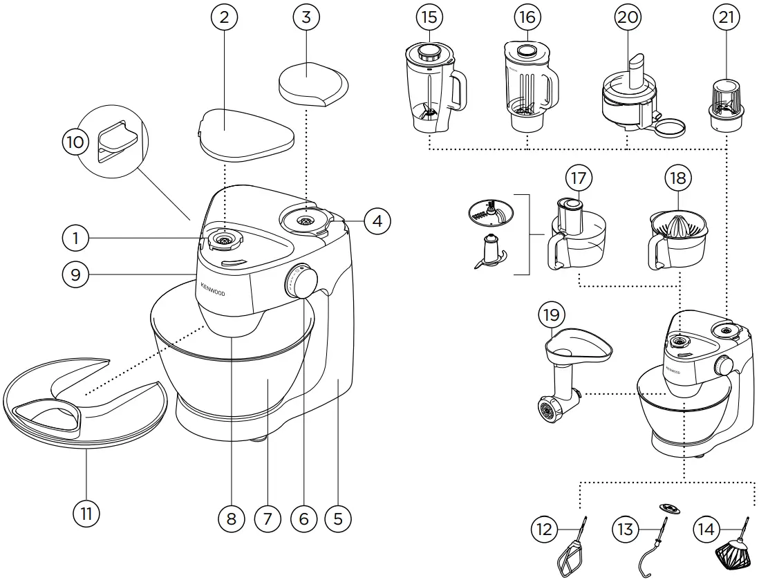 Kenwood TYPE KHC29 Prospero Stand Mixer and Blender parts A