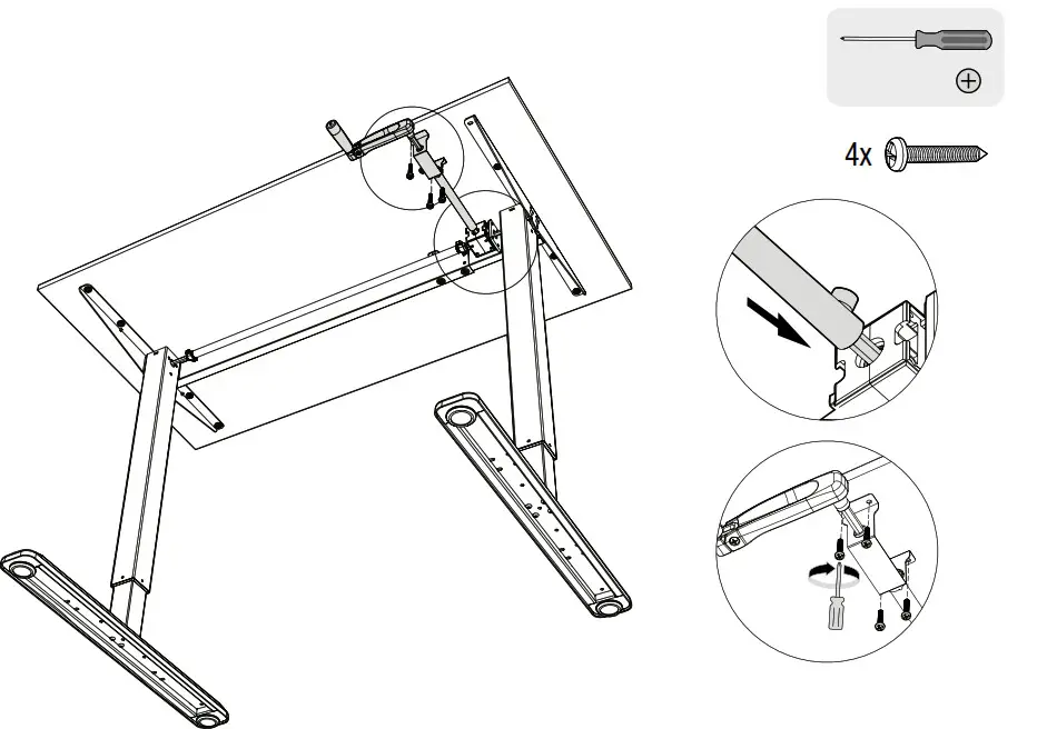 DESKFIT Ergonomically Height-Adjustable -screws identified