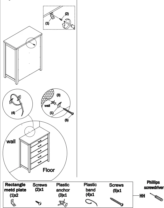 StyleWell LE 3454 Stafford Light Brown 5 Drawer Light Brown Chest of Drawers - Fig 9