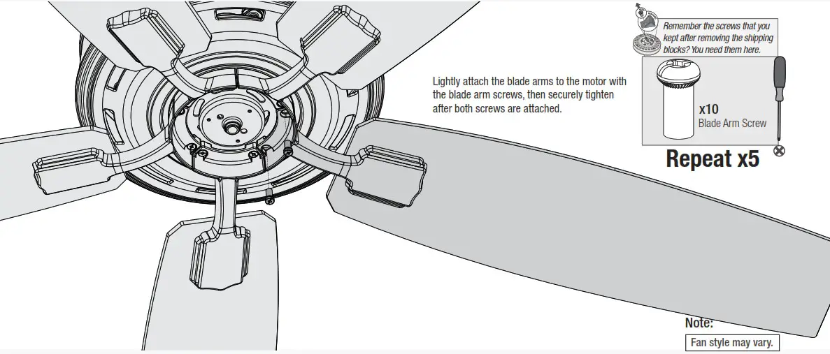 Hunter 53310 Newsome Light 52 Inch Ceiling Fan - Installing the Blades 2