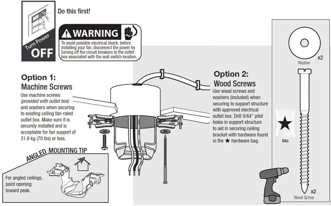 Hunter 53310 Newsome Light 52 Inch Ceiling Fan - Installing the Ceiling Bracket