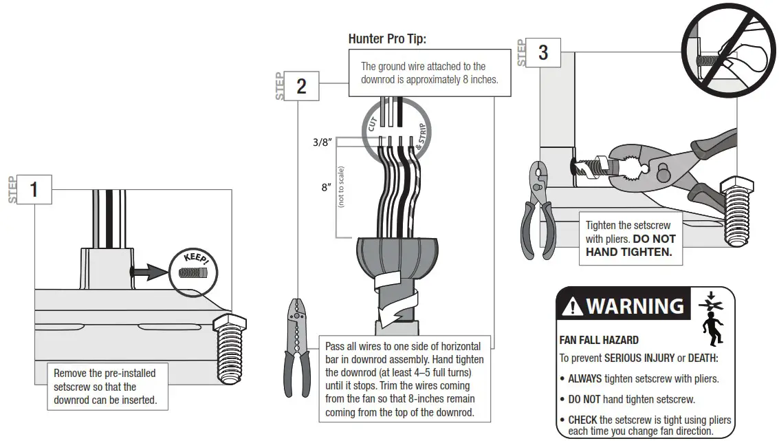 Hunter 53310 Newsome Light 52 Inch Ceiling Fan - Installing the Downrod 1