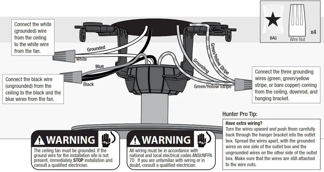 Hunter 53310 Newsome Light 52 Inch Ceiling Fan - Wiring the Fan 1