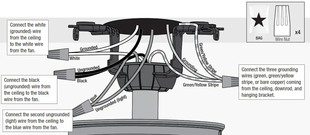 Hunter 53310 Newsome Light 52 Inch Ceiling Fan - Wiring the Fan 4